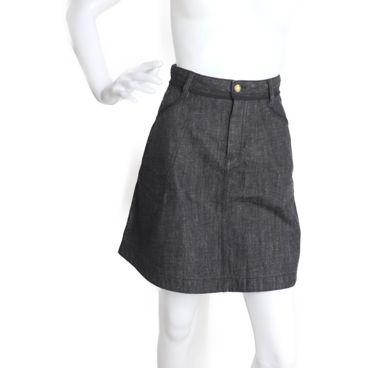 美品 LOUIS VUITTON ルイ ヴィトン スカート RW112W WTSK01R3L デニムスカート 表記サイズ 34 コットン ブラック ゴールド金具 ビトン 本物保証 中古