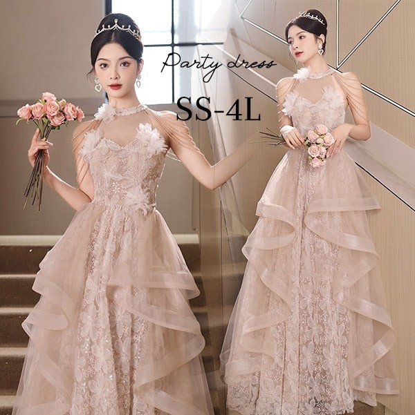 ドレス 大人 ピアノ 発表会 ロング丈 ぽっちゃり 大きいサイズ イブニングドレス 演奏会 ピアノ発表会 袖付き ワンピース Aライン ステージドレス 二次会 女子会 成人式 パーティードレス 大人可