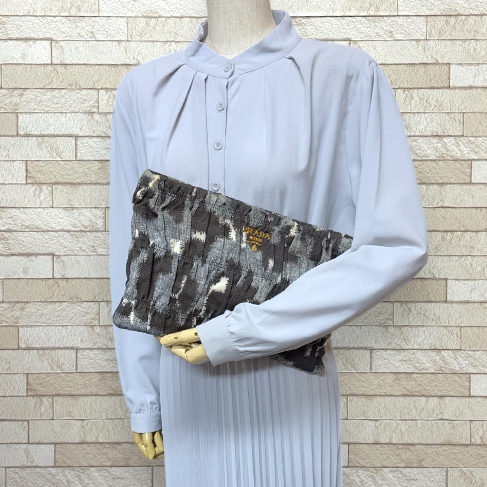 プラダ セカンドバッグ 布 BP0237 グレー PRADA 中古 美品