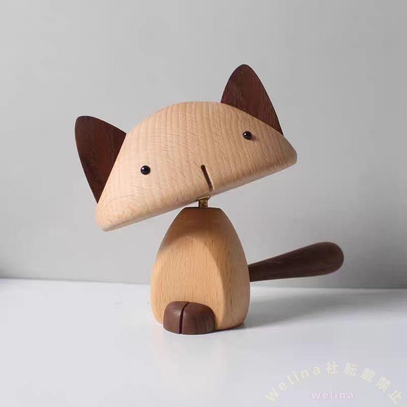 木人形インテリア置物キュートキャット低めタイプWelina玄関/机/車飾りに木製ナチュラル小物かわいい猫グッズで癒しの空間