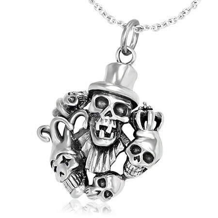 スカルサーカスステンレスペンダントトップ ピエロ 髑髏 ドクロ シルクハット サージカルステンレス316L ネックレス パーツ 首飾り アクセサリー 男性 女性 プレゼント stt00-00-0571