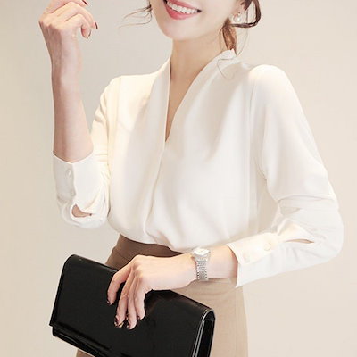 シャツ レディース フォーマル トップス 大きいサイズ 無地 白 黒 シャツ 長袖 シフォンブラウス 5,531円