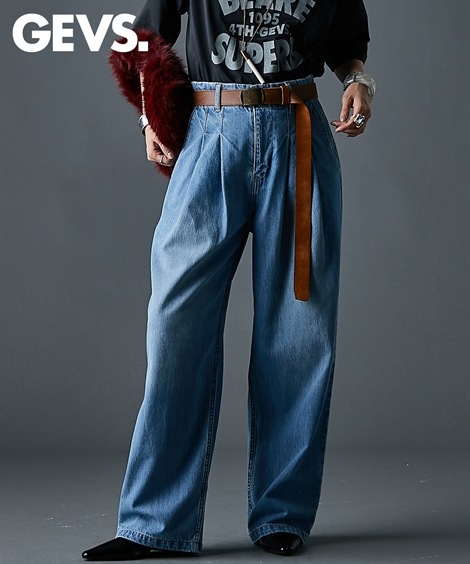 ロングパンツ 綿100％ライトオンスデニムタックワイドパンツ 大きいサイズ有 GEVS.