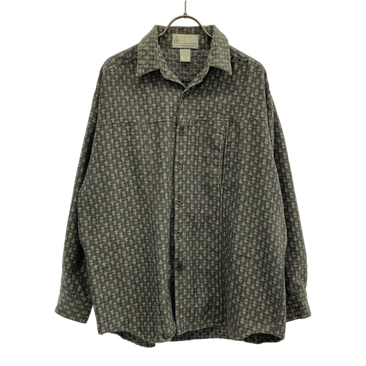 80s ヴィンテージ 総柄 長袖 シャツ M グレー×ブラウン メンズ 古着