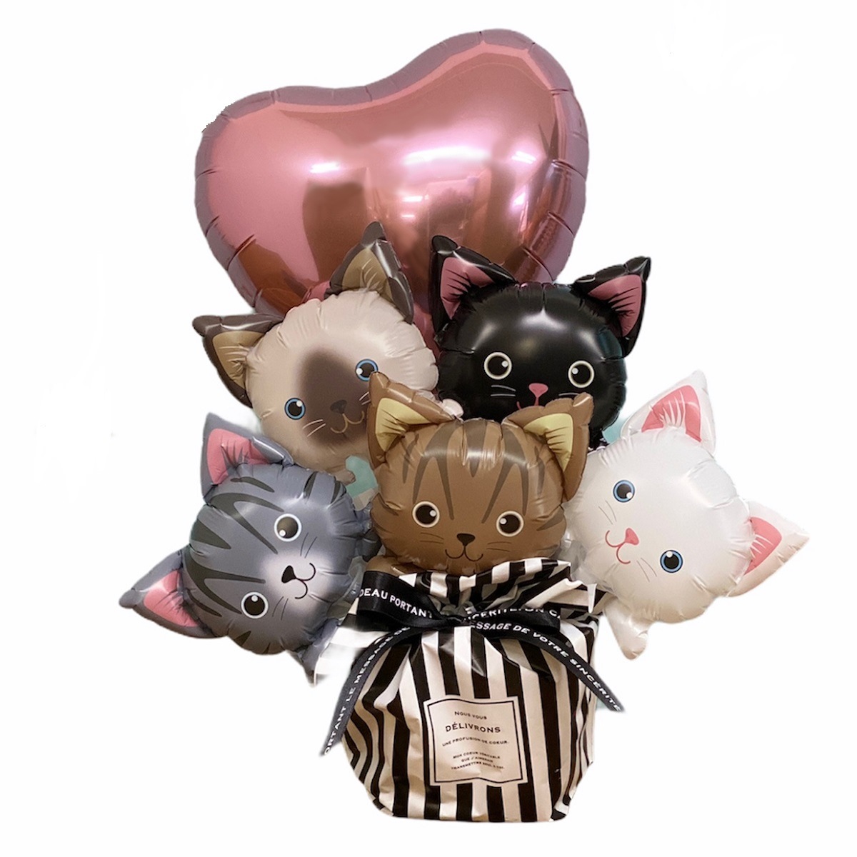 ねこちゃん バルーンアレンジ 誕生日 バルーン電報 ギフト お祝い プレゼント 電報 風船