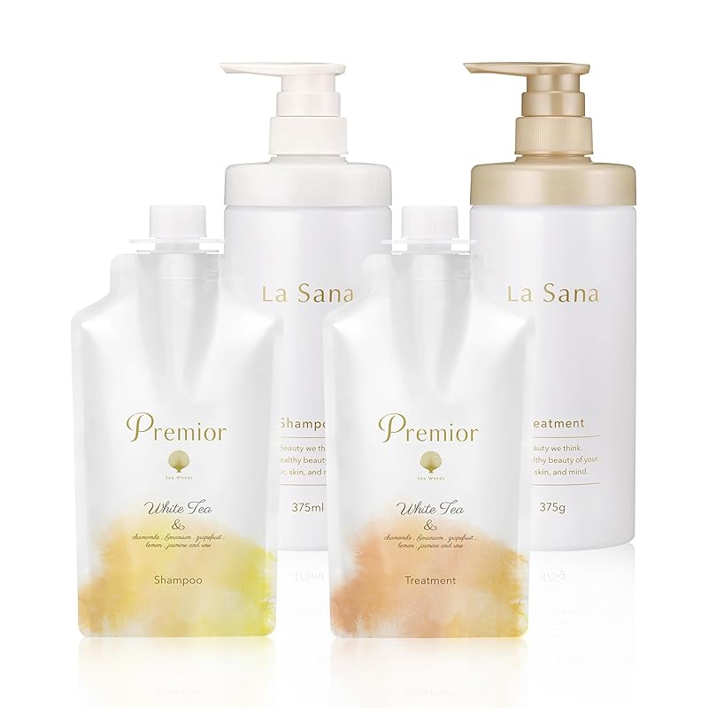 ラサーナ (La Sana) プレミオール シャンプー＆トリートメント ホワイトティーの香り 空ボトル付きセット