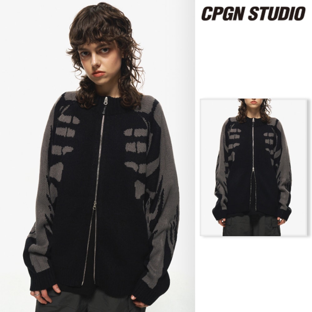 【CPGN STUDIO】 [2-WAY] Skull Bone Knit Zip-up