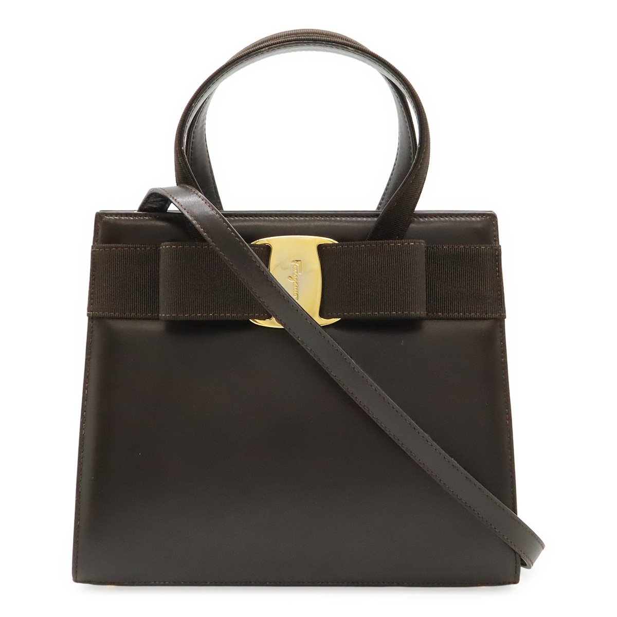 ヴァラ ハンドバッグ 2WAY ショルダーバッグ レザー ブラウン 茶 ゴールド金