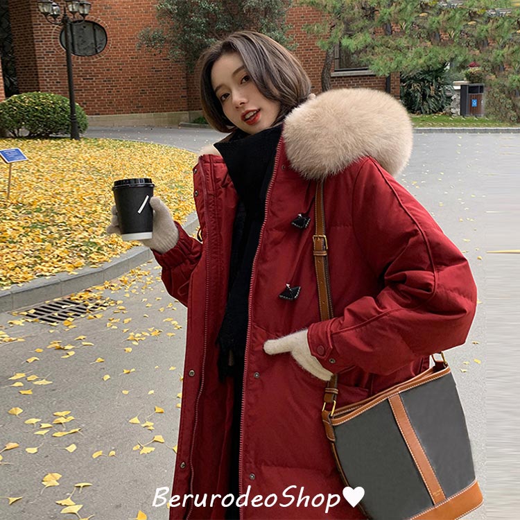 中綿コート ワイン赤 レディース ロングコート フード付き ファー付き オシャレ 中綿コート ダウンコート 20代 30代 40代 黒 ベージュ パープル ワインレッド 4色選択可 ロングアウター コ