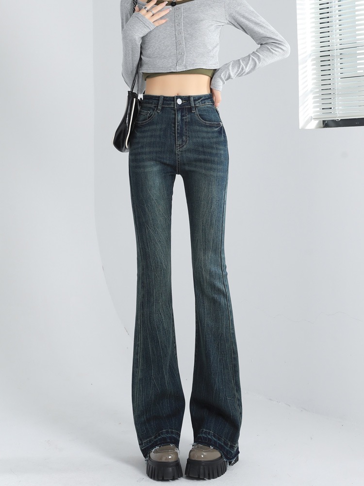 フレアパンツ レディース 新作 秋 ズボン デザイン センス シニア ズボン ハイウエスト 薄手 マイクロ フレア ジーンズ