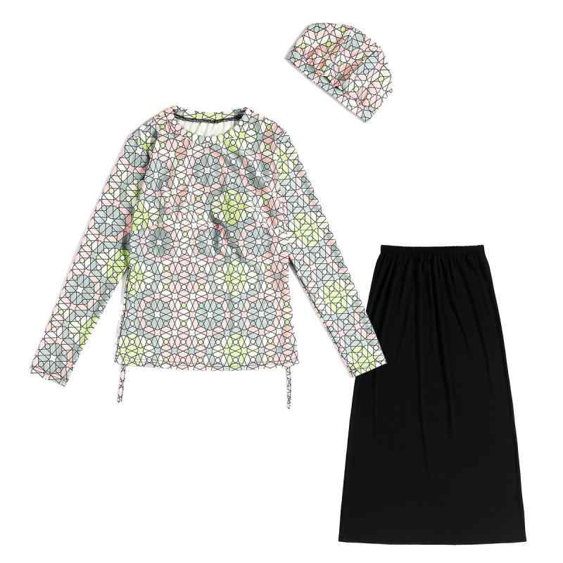 水着 レディース セパレート 日焼け対策 中東アジア イスラム 大きいサイズ スリム 胸パッド有り ワイヤー無し プリント シニア 母の日 プレゼント シンプル 黄 グレー ピンク