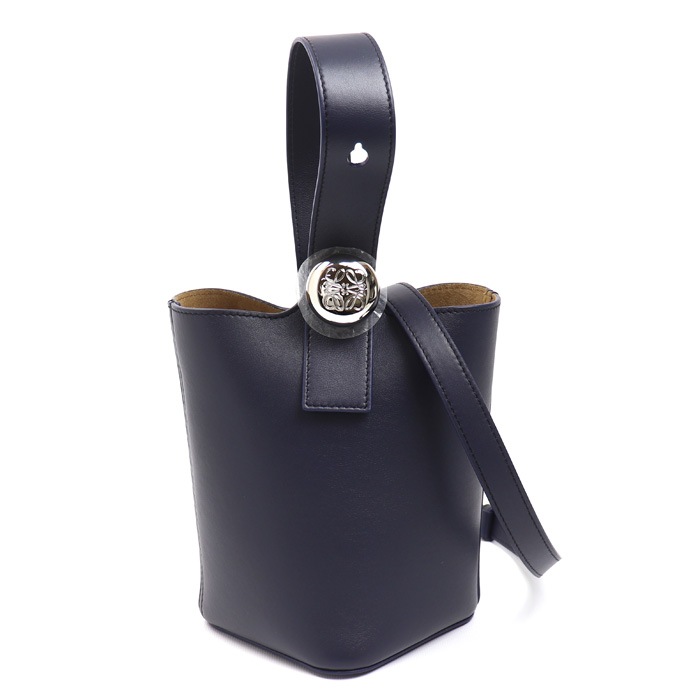 LOEWE ロエベ ぺブル バケットバッグ ミニ 2Wayショルダーバッグ ネイビー AANBBBMX01 レディース 中古 極美品
