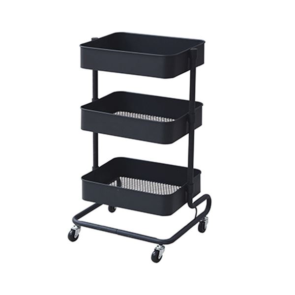 （まとめ）YAMAZEN バスケットトローリー 幅460×奥行380×高さ810mm ブラック LBT-3（BK） 1台 組立品 (×3セット)