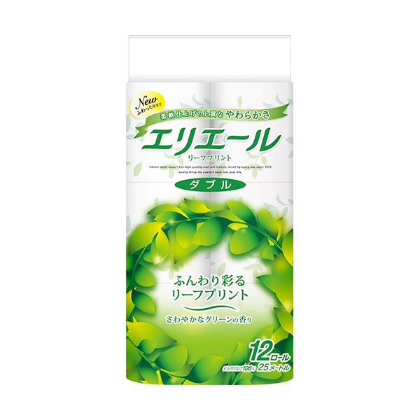 （まとめ）大王製紙 エリエールトイレットティシュー リーフプリント ダブル 芯あり 香つき 25m 1パック（12ロール）(×10セット)