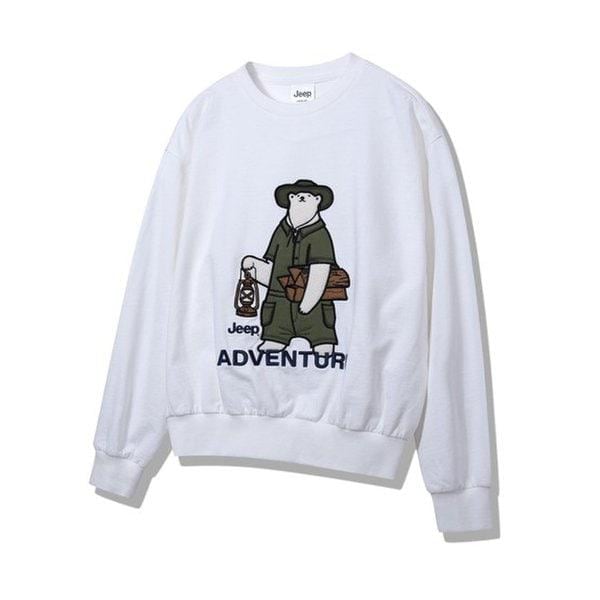 JP1TSU814 男女兼用ベアアップリケミニチュールマンツーマン2024年ホワイトTシャツ_SC