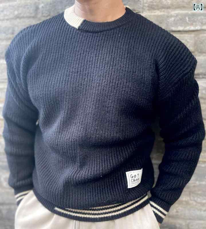 マッスル メンズ 秋冬 ニット セーター ベルベット 厚手 プルオーバー セーター カジュアル 服 バルク 筋肉 見せる