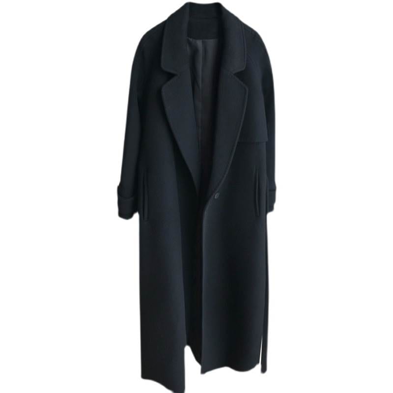 秋冬 ウール コート アウター コート 上着 ロングコート ミディアム丈 袖あり 長袖 Vネック 襟付き ストレート ダブルブレスト レギュラー ポケット 前開き 伸縮性 ボタン ウール 異素材MIX