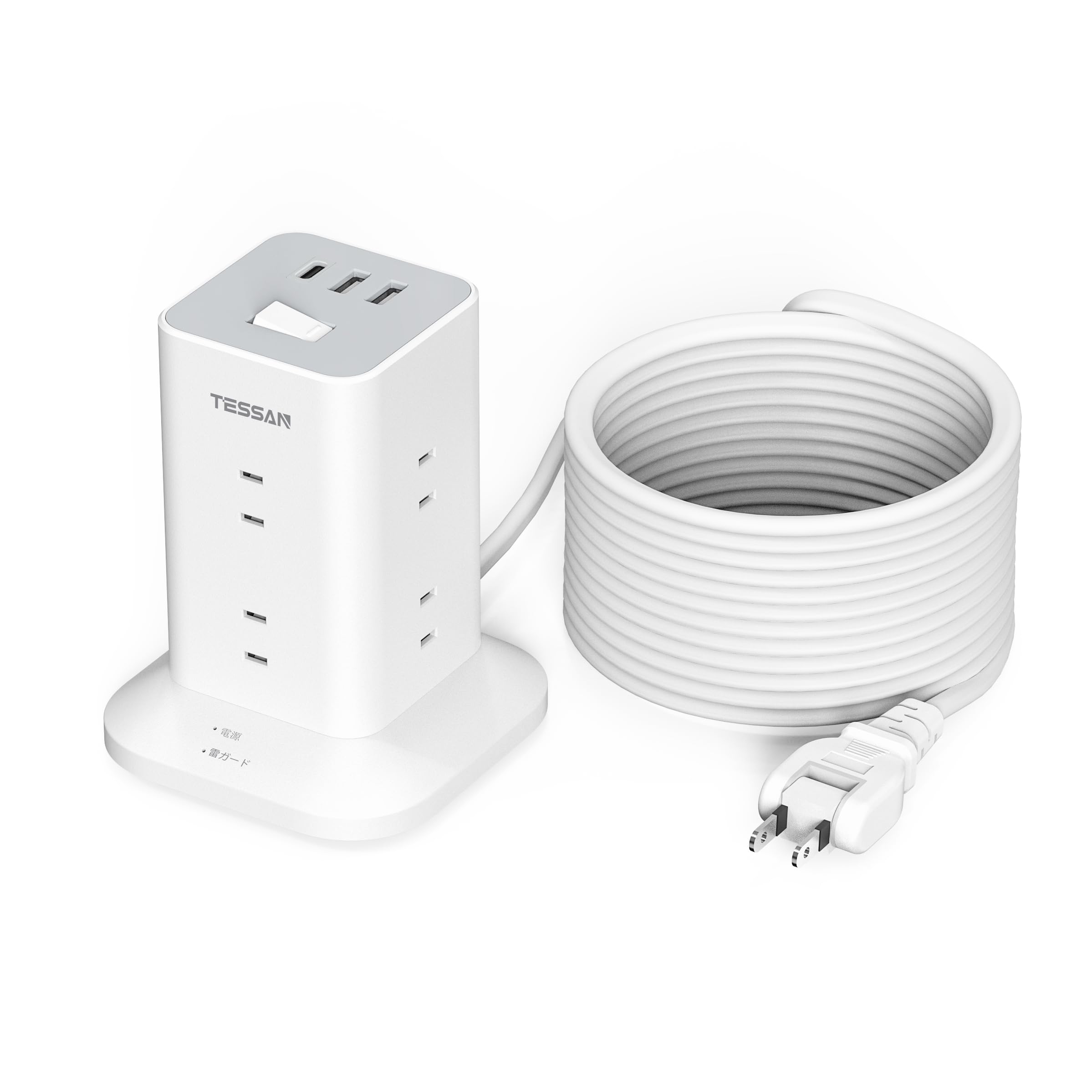 タワー型 延長コード 10m 電源タップ usb コンセントたこあしコンセント テーブルタップ TESSAN 8個AC口 1個タイプCポート 2個USB-Aポート 電源コード OA type-c タコ 4,323円