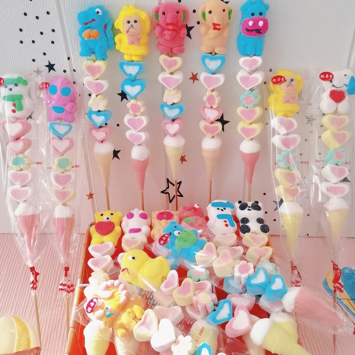 2個で3oo円OFF！50/100/120Pcs 漫画マシュマロ串子供用スナックキャンディー学校スナック こどもの日のプレゼント 誕生日プレゼント