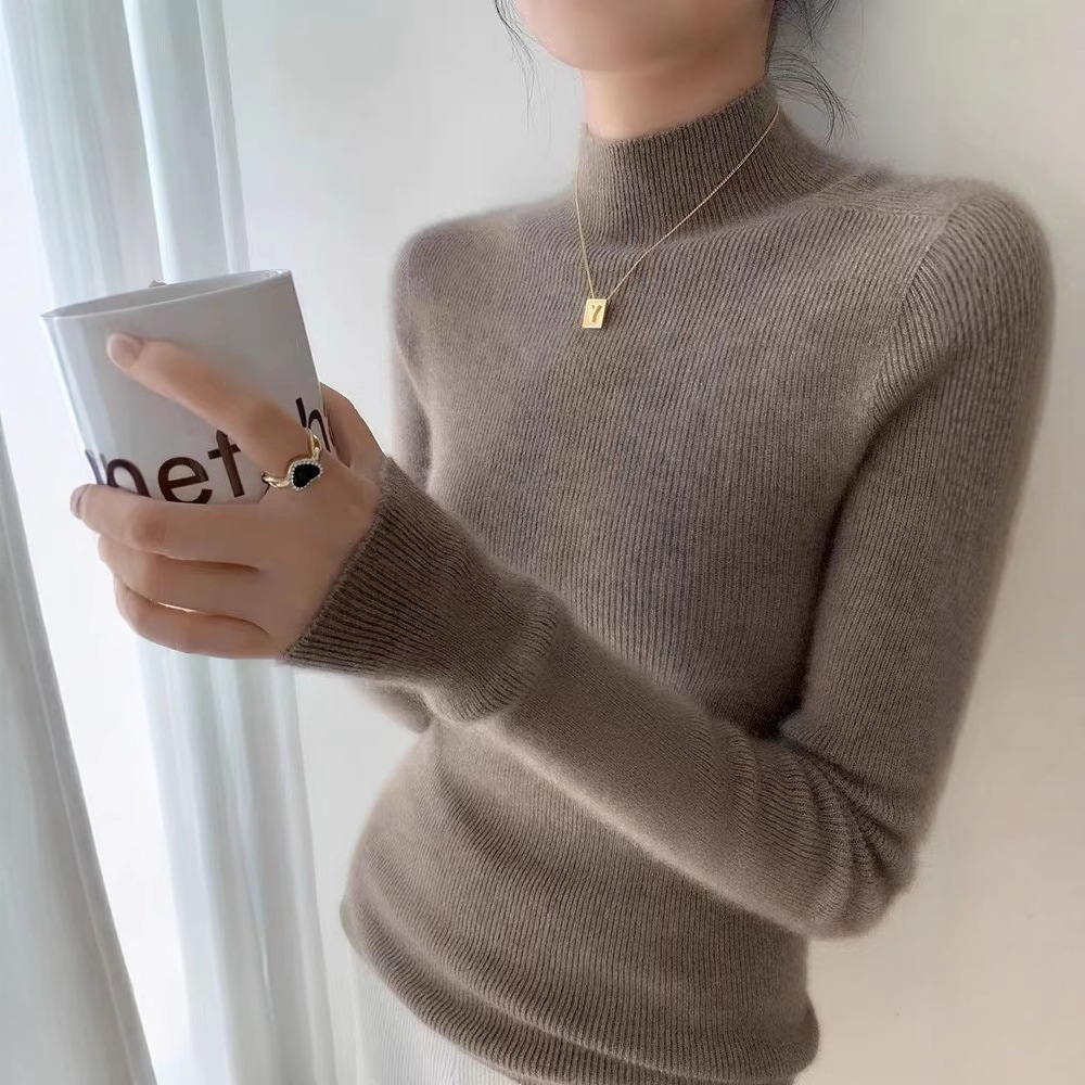 レディースのハイネック カシミア セーター純粋なカシミア製秋冬にぴったりスリムフィット薄手ニットウェアベースレイヤー セーター 10,332円