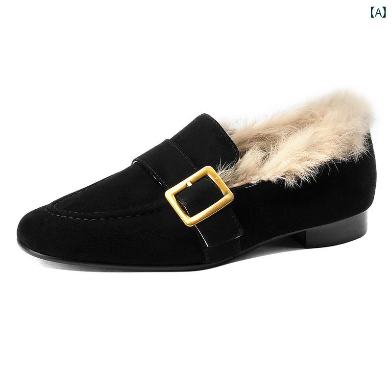 ローファー レディース 歩きやすい 通勤 通学 女性用 フレンチ ラビット ファー ベルベット 秋冬 フラット マット スエード スリッポン ソフト レザー シューズ 10,872円