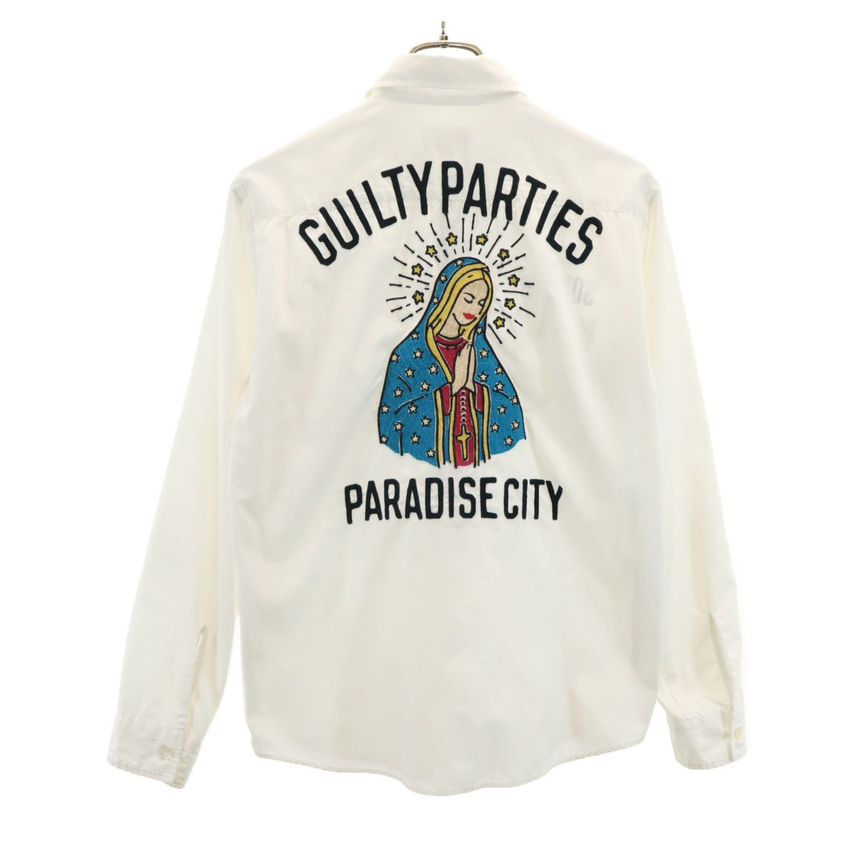 日本製 旧タグ マリア 長袖 コットンシャツ S ホワイト メンズ 古着