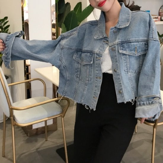 デニムジャケット レディース アウター ジャケット 長袖ジャケット ショートジャケット Gジャン カジュアル お出かけ おしゃれ 襟あり ポロ襟 ボタン 切りっぱなしデザイン バックロゴ 英字ロゴ