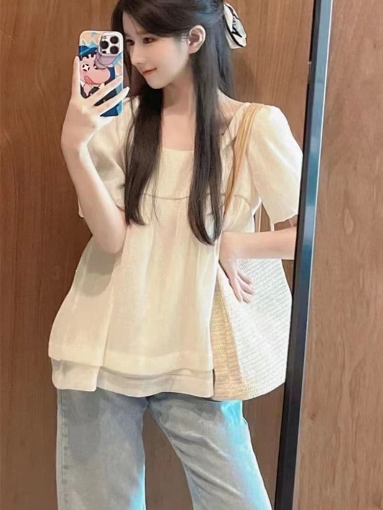 レディースファッション気質シャツ 高級感フレンチヴカジュアルTシャツ 快適性シンプル百掛けTシャツ