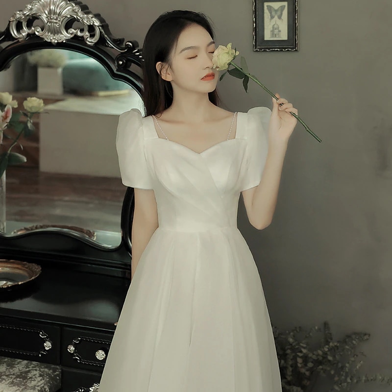 ライトウェディングドレス2025バースデースモールドレススーパーのような花嫁ホワイトエンゲージメントスカートシン 5,547円