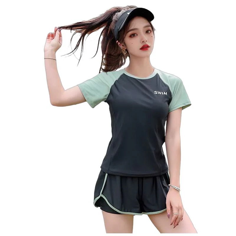 水着女性別体保守2点セット痩せ見え遮肉水着学生海辺温泉日焼け止め女性用水着黒緑継ぎ手別体モデル[40-60 kg] 4,755円