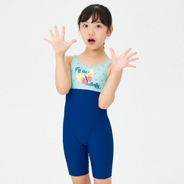 女児用屋内水着 バタフライ 子供用 4部丈半身 着やすいUバック (A4BG1GL04DBL)