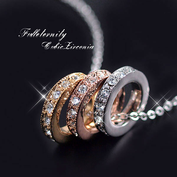 オシャレ感たっぷり！3色フルエタニティー3連リングネックレス！ 5,220円