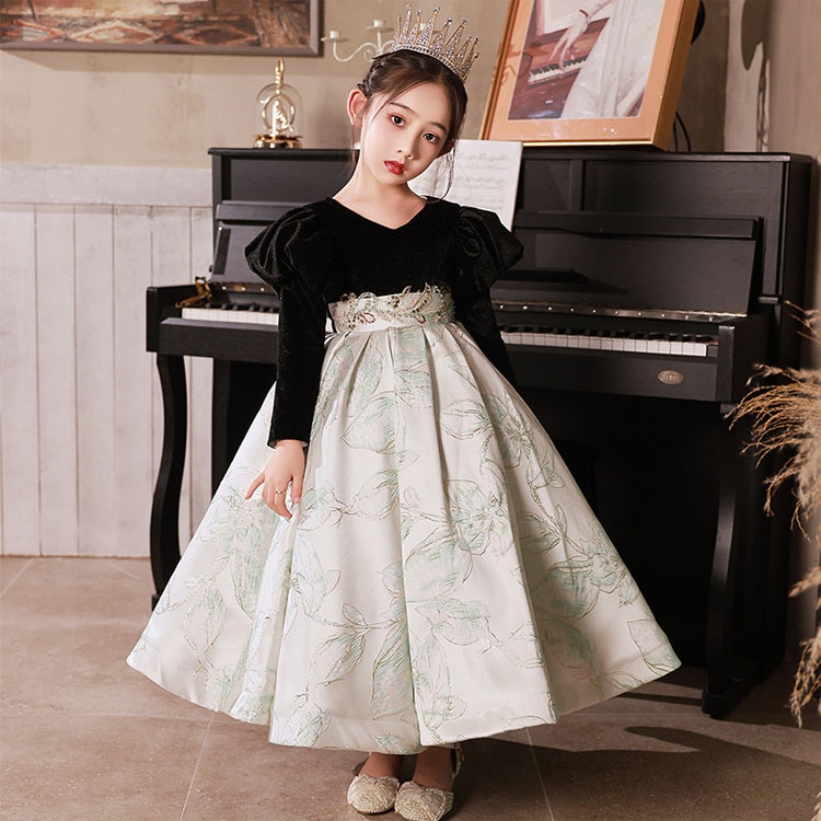 送料無料 子供ドレス 黒 ベロア ベルベット ピアノ発表会ドレス ロングドレス ブラック グレー 長袖 女児ドレス 可愛い キッズドレス 女の子ドレス 演奏会ドレス ロング ドッキング オシャレ 10 7,392円