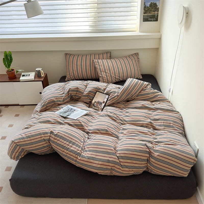 ニットコットン4枚組天竺純綿無地ストライプシンプルスタイルベッド4枚組ストライプキット
