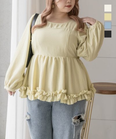 大きいサイズ レディース LL 3L 4L XL XXL XXXL CLETTEオリジナルウェーブフリルブラウス