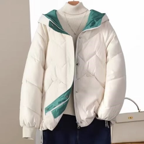 アウター フーディー ブルゾン シャンパー キルティングダウンジャケット 袖あり 長袖 襟なし もこもこ ファスナー ポケット 前開き キルティング かわいい 大人可愛い カジュアル 大人 上品