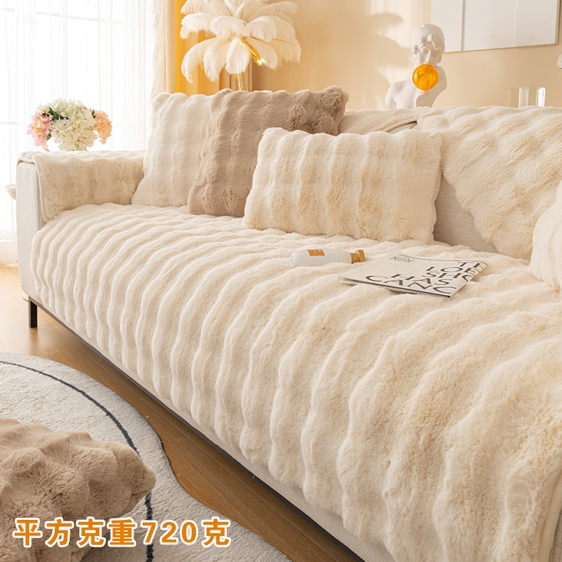 ウサギぬいぐるみインターネット有名ソファクッション 冬厚手みのあるぬいぐるみクッション スリッパストップ めレザーソファカバー2024 New しいカバークロス