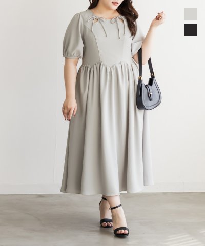 大きいサイズ レディース LL 3L 4L XL XXL XXXL CLETTEオリジナルデザイン襟スカラップウエストワンピース