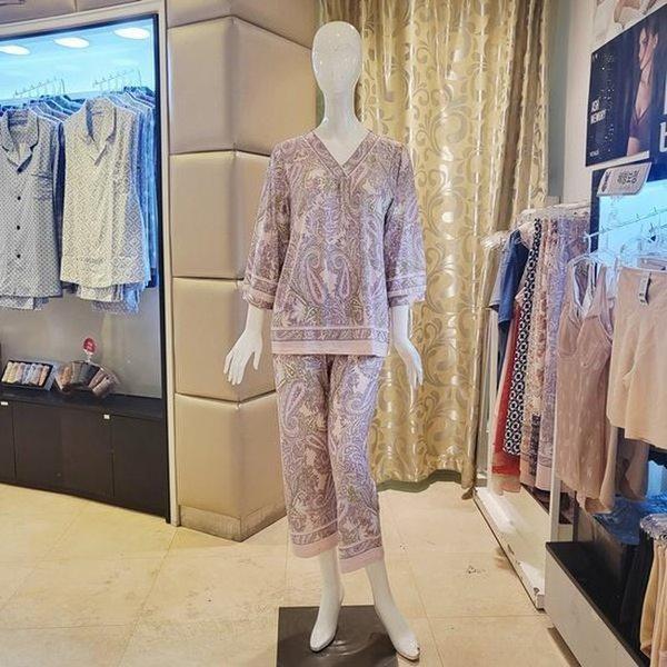 VEV3988W_女性ペイズリー捺染ホームウェア上下セット