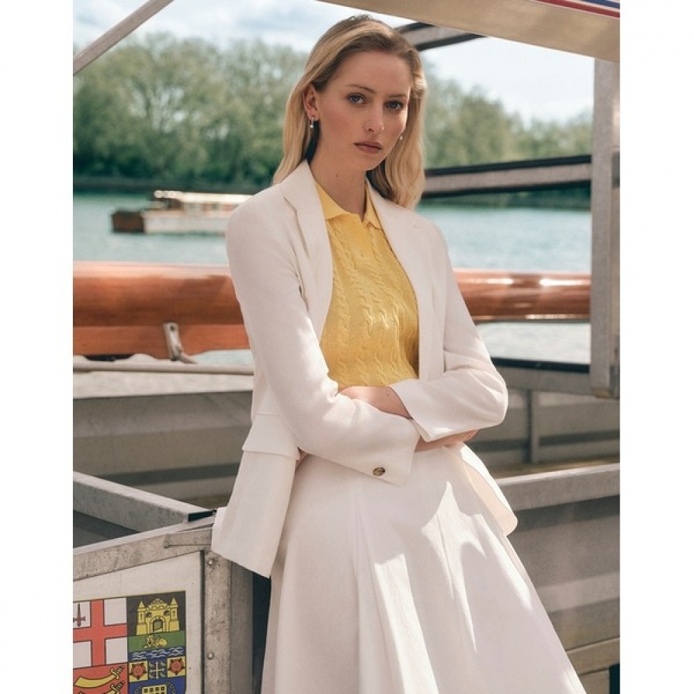 (ヘッジズレディース) 24SS ホワイトソリッドリネンブレンドロングスリーブジャケット HSJA4BC31WT