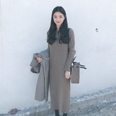 ワンピース ニットワンピース ミモレ ミモレ丈 長袖 ラウンドネック Aライン ストレートデザイン リブニット ニット かわいい 大人可愛い きれいめ シンプル カジュアル 大人 上品 おしゃれ