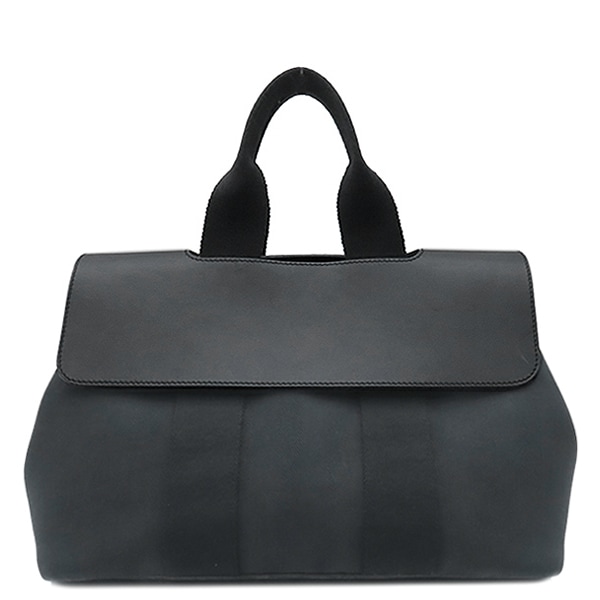 エルメス ハンドバッグ ヴァルパライソ PM トワルシェブロン レザー ブラック シルバー金具 黒 キャンバス 【中古】
