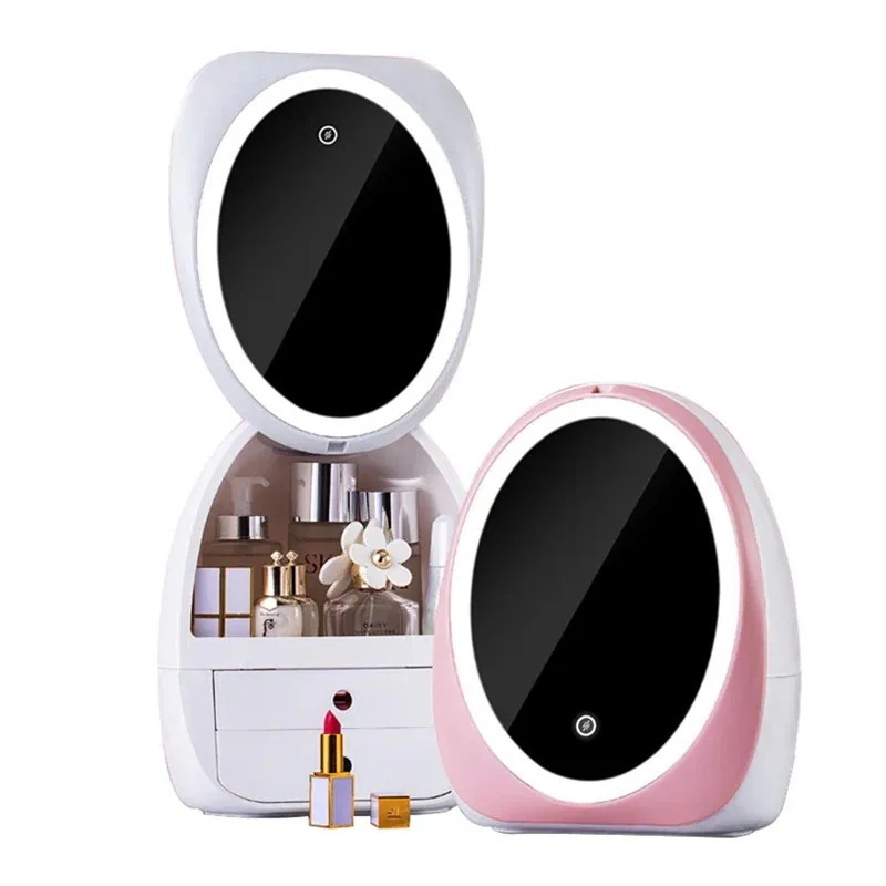 LEDライト付き化粧品収納 大容量鏡付 化粧品整理 クケース メイク収納 化粧品ケース メイク道具