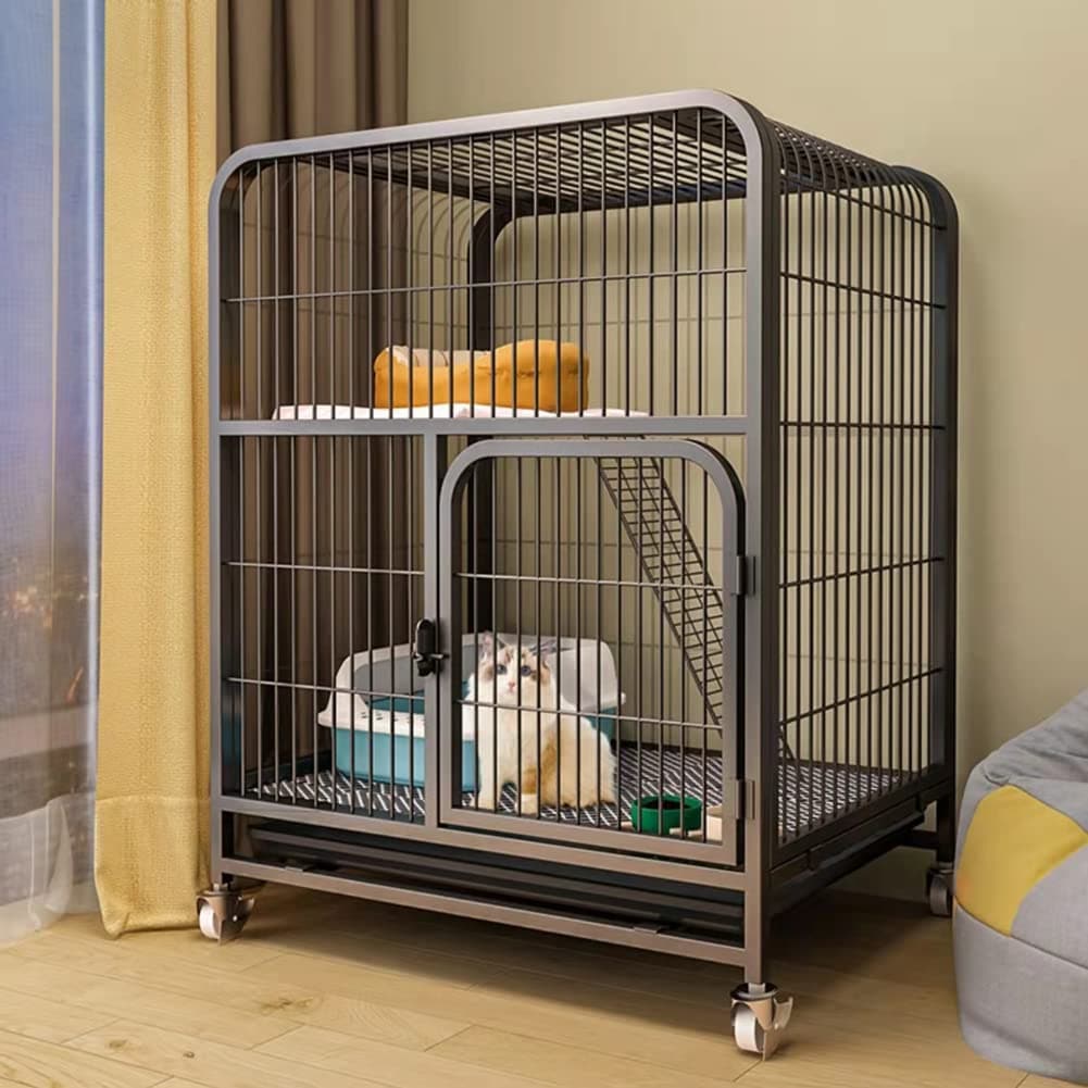 猫 ケージ 2段 折りたたみ キャットケージ ドア付き 掃除しやすい 脱走防止 猫ケージ2段 ネコハウス 多段 組み替え自由 簡単組み ブラック