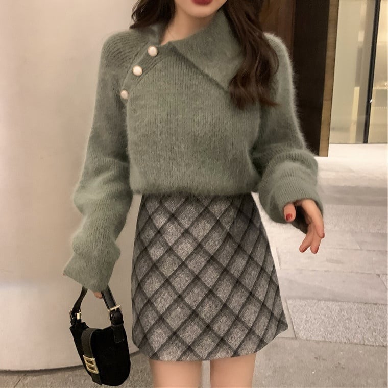 2color レディース トップス セーター ニット シャギーニット 長袖 長そで パフスリーブ