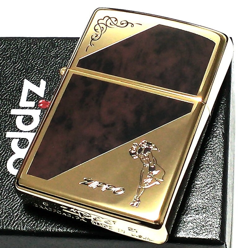 ZIPPO ライター おしゃれ マーブルガール ジッポ ウィンディ ゴールド＆ブラウン エッチング彫刻 可愛い かっこいい メンズ プレゼント レディース ギフト