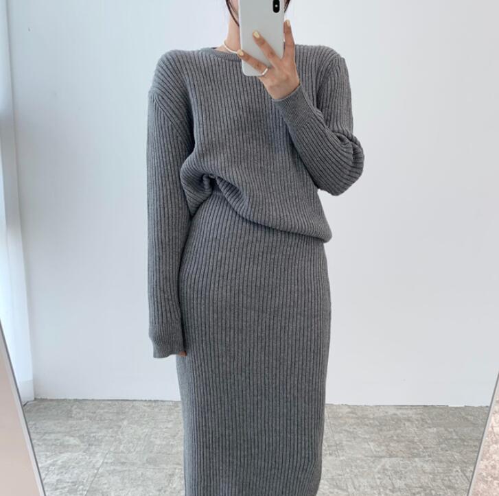 リブニットセットアップ　セーター　プルオーバー　タイトスカート　リブニット　マキシスカート　スカートセット　トップス　 着痩せ　レディース 秋 冬　ロングスカート　通勤 オフィス