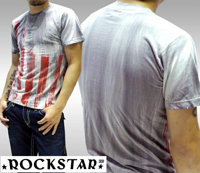 セール ロックスター メンズ Tシャツ ROCKSTAR sushi FLC002 グレー 半袖 トップス インポート LAセレブ ROCK ロック PUNK パンク サファリ スタイル セレブ