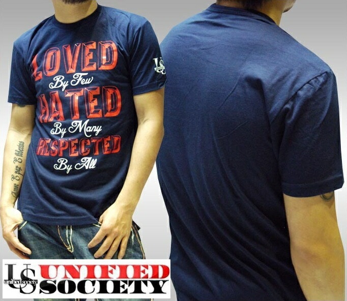 セール ユニファイド ソサエティ メンズ Tシャツ LOVED HATED ネイビー UNIFIED SOCIETY ストリート スタイル ニューヨーク ブルックリン ブランド HIPHOP ウェ