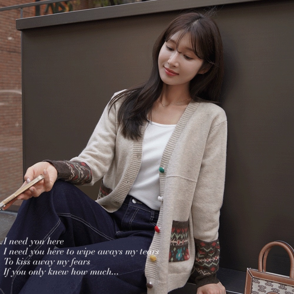 クリック＆ファニーハイブンパターンウールカーディガン